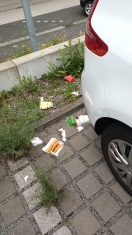 Foto: Abfall rund um den Behindertenparkplatz 