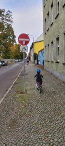 Foto: Ecke Damaschke Straße Schild beklebt und beschrieben  