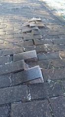 Foto: Pflastersteine stehen hoch aus dem Gehweg 