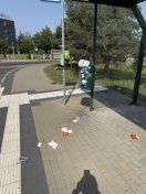 Foto: Müll auf der Straße und nicht geleerte Mülleimer 