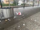 Foto: Viel Müll neben Mülleimern auf Bahnsteig der S-Bahn 