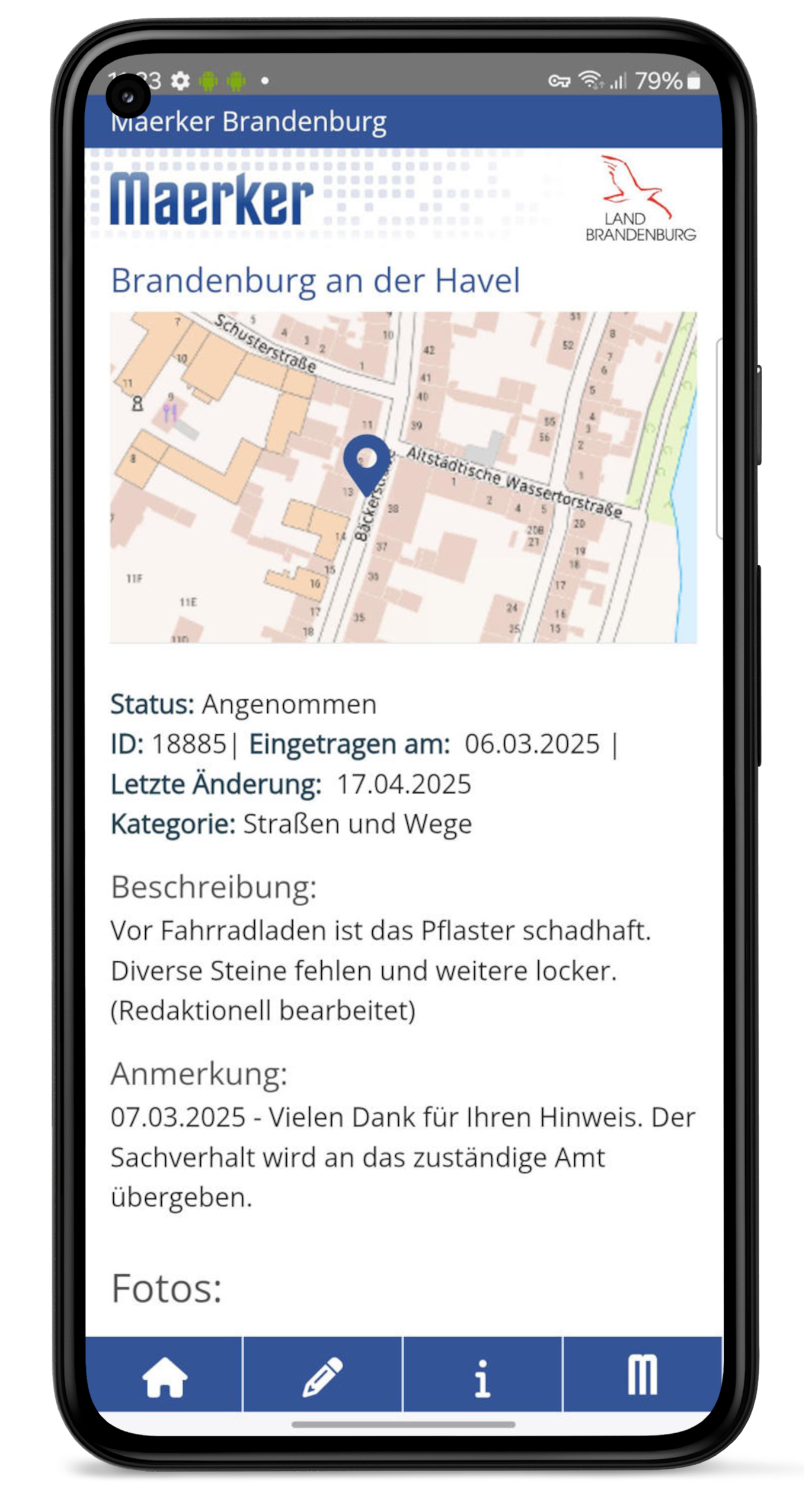 Screenshot der Detailseite der Maerker App