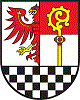 Abbildung des Wappens des Landkreises Teltow Fläming in den Farben weiß, schwarz, rot und gelb