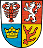 Abbildung des Wappens des Landkreises Spree-Neiße in den Farben rot, blau, gelb und weiß